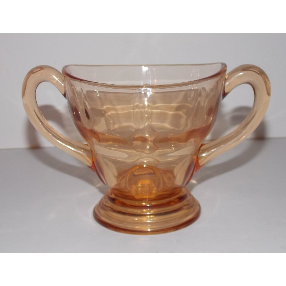 Vintage New Martinsville Moondrops Amber Depression Sugar Bowl 3in Tall Pedestal
